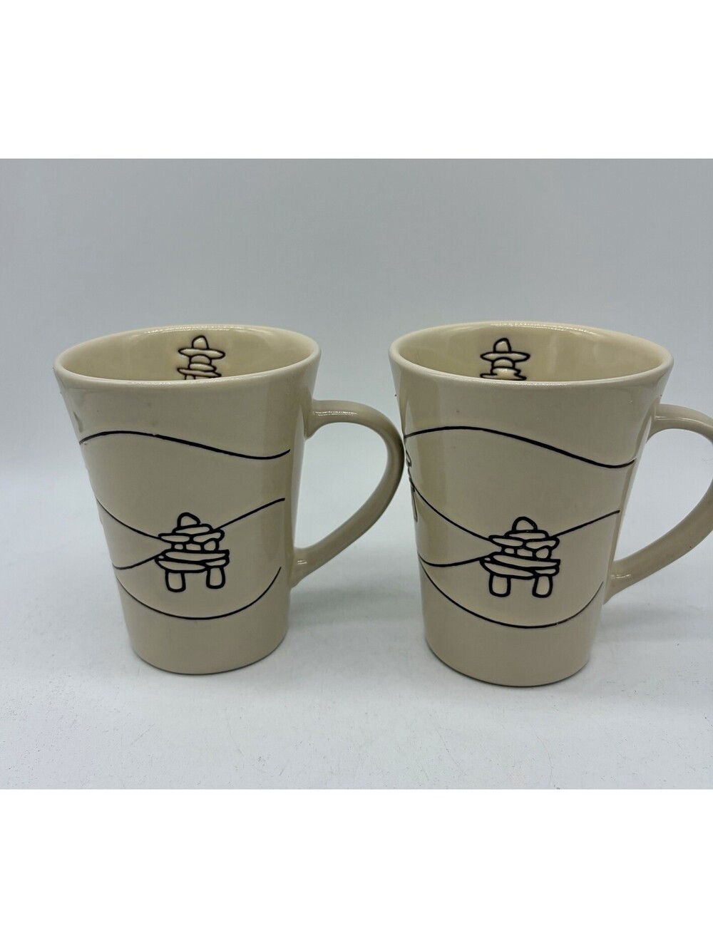 Oscardo Inukshuk Indigenous Native Canadian Art Coffee Mugs Set Of 2 Ceramic Cup